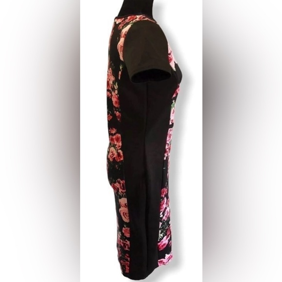 Love J. Floral Pencil Dress Juniors Medium Bodycon Black Pink Floral Roses - Picture 9 of 13